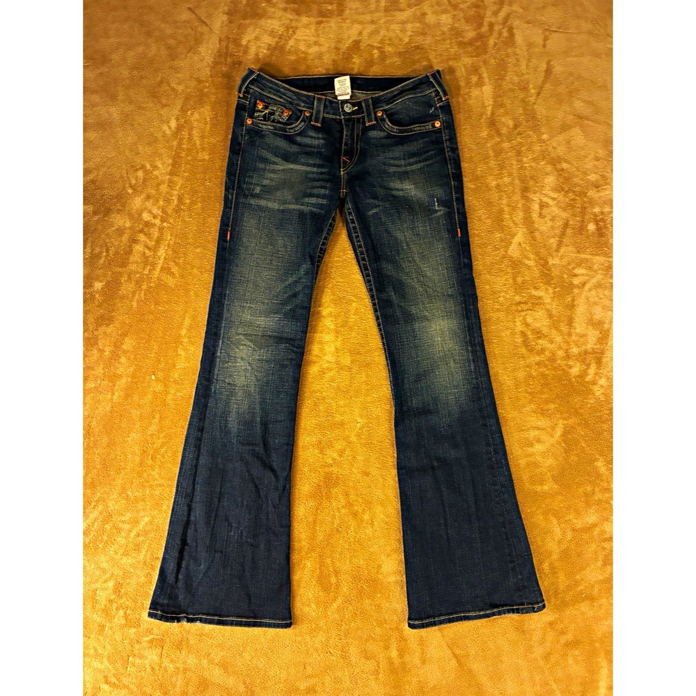 VTG True Religion Bobby Jeans Women 31 Dark Blue Low Rise Bootcut Flare USA Made